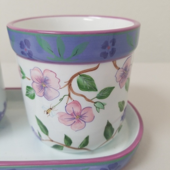 Garden Planter Ceramic Flower Herb Pots And Tray - Picture 2 of 8